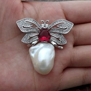 natural White reborn Keshi Pearl CZ Brooch - Picture 1 of 5