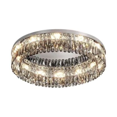 Grey Crystal Round Ceiling Lamp LED Pendant Light Living Room Chandelier Villa - Image 1 of 4