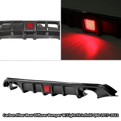 Carbon Fiber Rear Diffuser Bumper W/Brake Light Lamp Fit Infiniti Q60 2017-2022 Foto 1 de 4