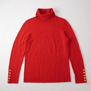 Bloomingdales Cachemira Cuello de Tortuga Suéter Pulóver Botones Puños Rojo Mujer Talla L - Imagen 1 de 14