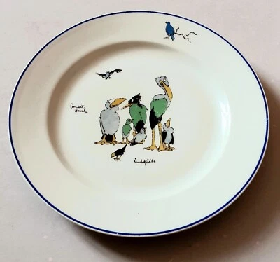3 assiettes, humour, oiseaux, porcelaine, vintage ISSY SEINE - Signées - RARE - Photo 1/4
