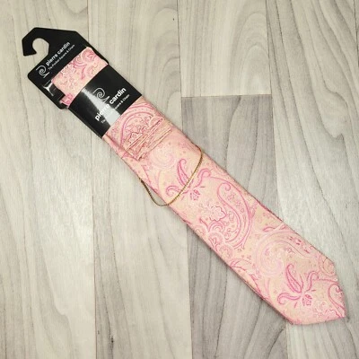 Pierre Cardin Tie, Pocket Square & Chain Pink Paisley NWT - Image 1 of 4