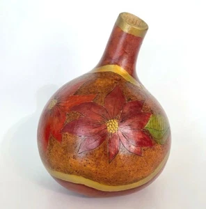 Hand Painted Decorative Gourd Vase w/ Flowers Signed - Picture 1 of 7