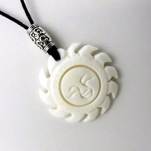 Custom Engraved Sun Bone Pendant Necklace - WHITE - Personalize the Back - Picture 1 of 8