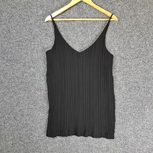 NEW Shona Joy Womens Camisole Top Size 8 Long Black Pleated Sleeveless V-Neck - Picture 1 of 8