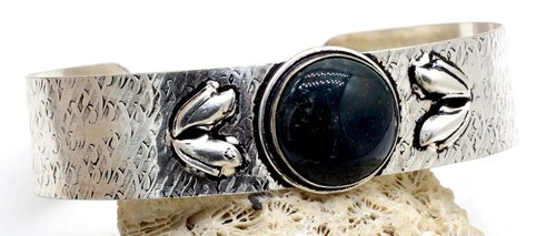 VALENTINO Bracciale Gioielli Argento Sterling 925 Onice Naturale Gemma Nera Misura Adj"