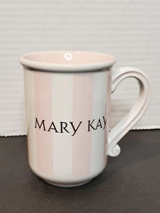 MARY KAY PINK & WHITE STRIPED COFFEE/TEA CUP  w/GOLD LETTERING VINTAGE - Picture 1 of 6