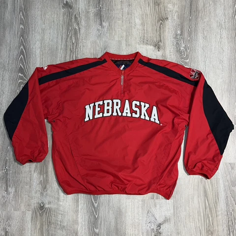 Majestic Nebraska Cornhuskers NU Red 1/4 Zip Pullover Windbreaker Jacket Men's L Cover