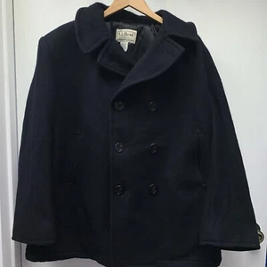 LL Bean Sterlingwear of Boston Anchor Collection Wool Coat Men's XL Black USA - Picture 1 of 8
