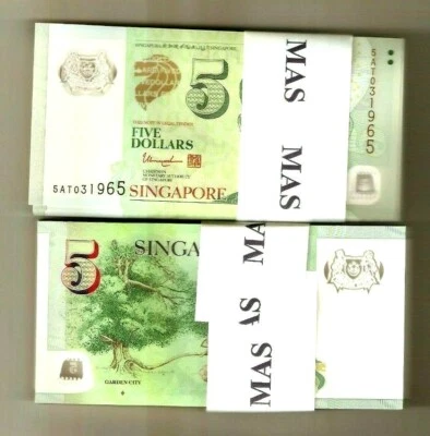 SINGAPORE 5 DOLLARS 2018 x 100 Pcs Lot Full Bundle MERLION TREE POLYMER UNC NOTE - Image 1 of 3