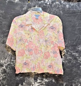 Vintage - Napa Valley Floral Print Pleated Front Short Sleeve Blouse - PL - Picture 1 of 2