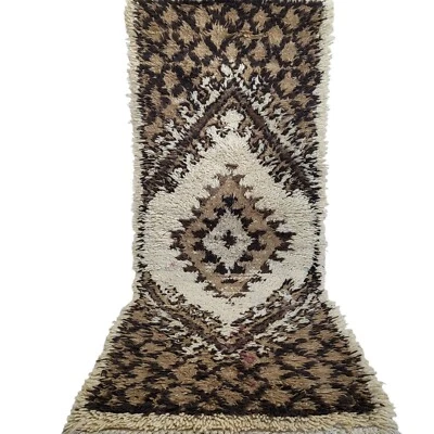 Vintage Handmade Moroccan Berber Rug Fringe Boujaad Kilim Tribal Azilal Carpet - Image 1 of 4