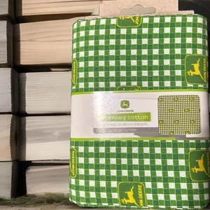 John Deere Tractor Logo Pre-cut Sewing Fabric Gingham Green White 36 x 43-inch - Picture 1 of 5