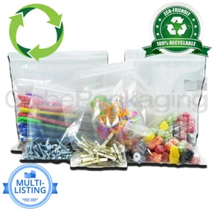 ECO-FRIENDLY GRIP SEAL BAGS SELF RESEALABLE CLEAR PLASTIC POLY BAGS *ALL SIZES* - Foto 1 di 4