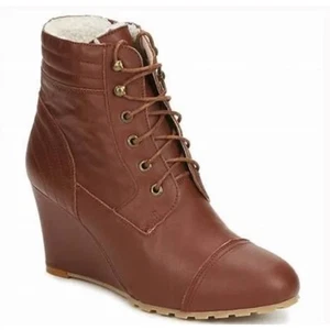 Botas con cordones de cuña Sherpa de cuero marrón coñac EMU Australia nuevas sin etiquetas - Imagen 1 de 6