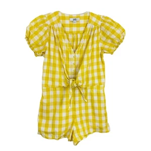 COLOR ME COURTNEY Keiko Romper Size 6 Yellow Plaid Tie Puff Sleeve B41 - Picture 1 of 7