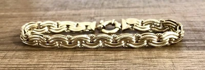 Gorgeous! EUC Vintage 14k Yellow Gold 7mm Wide Fancy Link 7.5” Bracelet 7.9g X46 - Image 1 of 4
