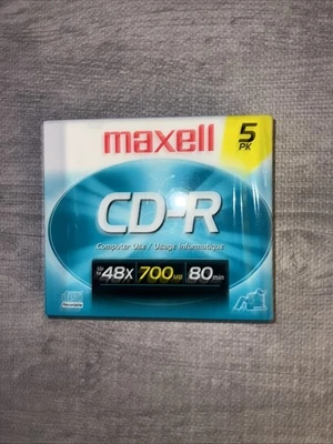 New MAXELL CD-R 700MB 80 Minute Recordable Compact Disc 5 Pack Computer Use - Image 1 of 4