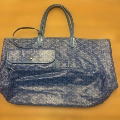 Goyard Saint Louis Blue White Tote Bag With Pouch From JAPAN - Image 1 of 4