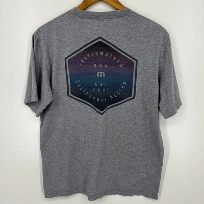 Travis Mathew T-Shirt Men's Size M Gray Golf Double Sided Logo Short Sleeve - Image 1 of 4