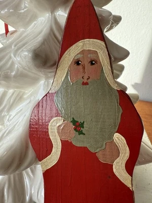 Vintage Wooden Hand Painted Santa - Image 1 of 4