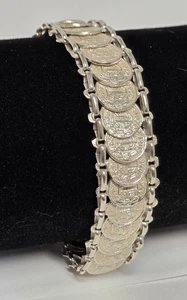 Vintage Mexico Faux Coin Sterling Silver Bracelet 7" 925 Chain Link Signed 5/8"w - Picture 1 of 22