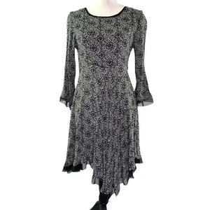 Vestido para mujer con dobladillo asimétrico talla pequeña boho negro blanco dobladillo crudo manga larga - Imagen 1 de 7