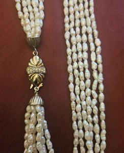 Collana vere Perle acqua  dolce con chiusura gioiello argento 800 dorato  - Foto 1 di 10