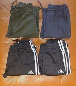 LOT 2 ADIDAS TRICOT TRACK BLACK PANTS + 2 OLD NAVY PANTS GREEN GRAY - SIZE 10 12 - Picture 1 of 15