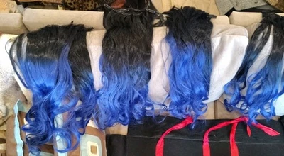 Extensiones de cabello humano Remy clip en ombre negro a azul Foto 1 de 4