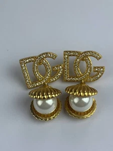 Dolce & Gabbana Gold DG Logo Pearl Drop Earrings - Picture 1 of 9