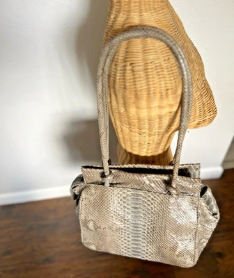 Vintage Authentic Python Snake Skin Shoulder Bag Purse Artisan Handcrafted Milan - Image 1 of 4