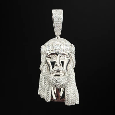 MOISSANITA Gran Jesús Pieza Colgante Helado Pasa Probador, Plata de Ley 925 Real Foto 1 de 4