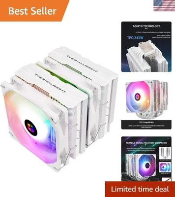 White ARGB CPU Cooler Aluminum Heat Pipes 6/120mm Fan AMD Intel - Image 1 of 4