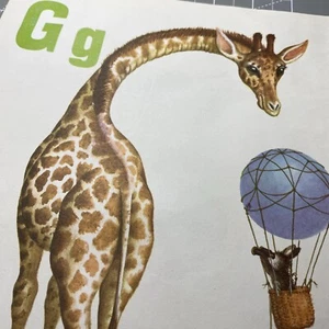 "Globo de conejo jirafa G de colección años 60 impresión alfabeto arte de pared 8,75 X12""" - Imagen 1 de 21