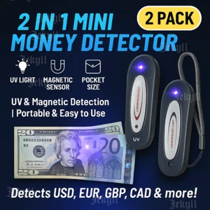 2 Pack 2 in 1 Mini Counterfeit Money Dollar Bill Detector & Currency Checker - Picture 1 of 7