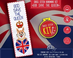 Corgi Dog Cross Stitch Kit 'God Save the Queen' Bookmark embroidery kit - Picture 1 of 8
