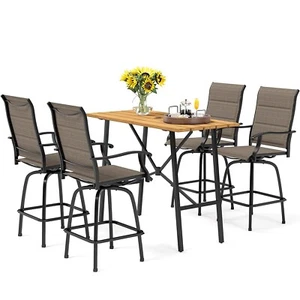 5PC Patio Bar Table Chair Set Swivel Bar Height Chair Bar Chairs Outdoor Stools - Picture 1 of 7