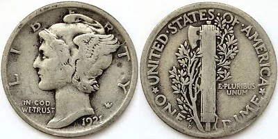 1921-D Mercury Silver Dime 10c G+ VG * Original Surfaces * 1921D Key Nice! Rims - Image 1 of 3