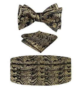 Men's Paisley Cummerbund Set Untied Bow Tie & Hanky for Formal Wear - Picture 1 of 7