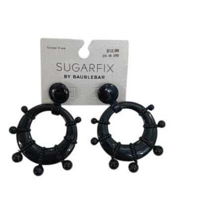 Pendientes de aro con cuentas negras Sugarfix by Baublebar joyería sin níquel Foto 1 de 4