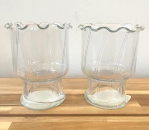 2 Vtg. Home Interiors Camille Clear Glass Hurricane Candle Holders Vases 5" NEW - Picture 1 of 5