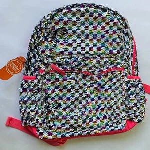 Sequin Checkered Backpack Full size Pink White - Picture 1 of 10