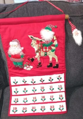 3D Christmas Santa Advent Calendar Complete 24x14” Felt Plastic Wood Countdown - Image 1 of 4