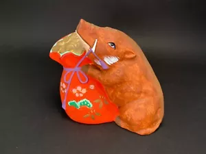 Japanese Zodic Big Pig Figurine 6.5", Rare pig clay figurine, Clay Ornament - Picture 1 of 6