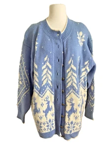 Vtg Eagles Eye Wool Angora Knit Cardigan Sweater Holiday Winter Xmas Fair Isle L - Picture 1 of 13