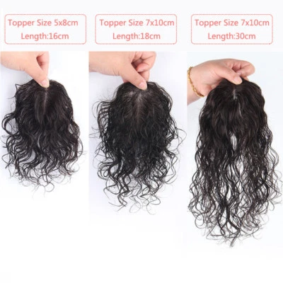 Natural Curly 100% Human Hair Clip in  Mono Topper Hairpiece For Loss Hair - Image 1 of 4