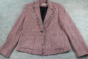 Amanda Smith Blazer Size 12 Pink Black Raw Edge Shoulder Pads Button Up Jacket - Picture 1 of 9