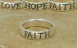 UNIQUE STERLING SILVER LOVE HOPE FAITH BAND RING size 10 style# r1517 - Picture 1 of 1