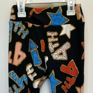 LULAROE Girls Stretchy Elastic & High Waist 4th of July Legging Pants Size Tween - Picture 1 of 4